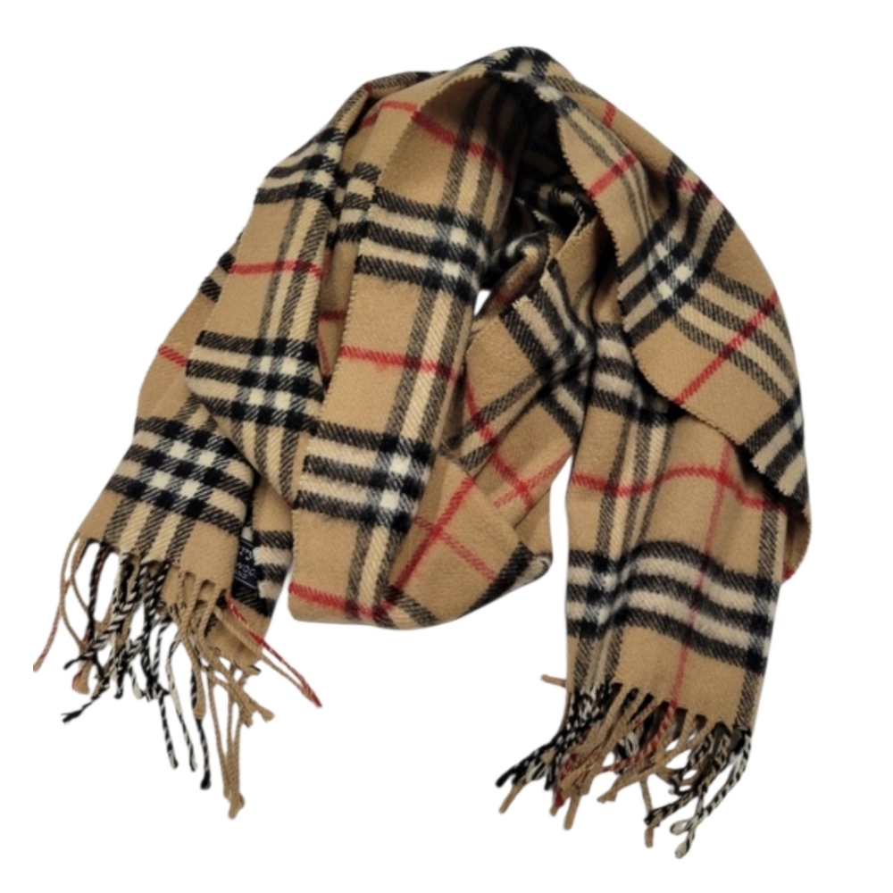 BURBERRY London 100% Lambswool Nova Check Fringe Scarf Brown Vintage